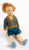 An early 20th century Lenci pressed felt 300 series doll: moulded head with painted eyes,