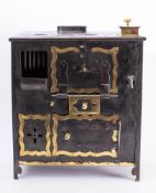 A late 19th /early 20th century apprentice piece brass and iron oven: the top with rectangular