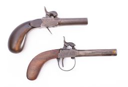 A 19th century continental double barrel percussion cap pistol: side by side 2 inch barrels with