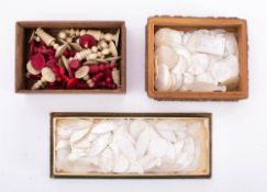 A small group of Victorian marbles: together with a bone part chess set and a collection of mother