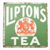 A Lipton's Tea double sided enamel sign: green red and white with Royal Warrant to centre,