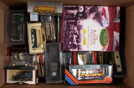 Exclusive First Editions and others.: A boxed group of various busses and commercial vehicles.
