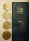 A collection of coins including an 1897 silver crown: two 1964 USA half dollars and a 1970 LSD