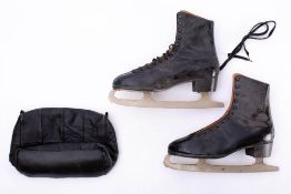 Three pairs of leather ice skates: * Provenance Leighon House, Manaton, Devon.