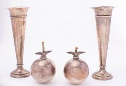 A pair of silver grenade table lighters from RAF Halton Officers mess: London 1928,