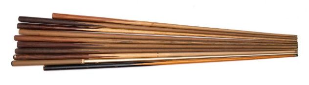 A group of ten early to mid 20th century cues: unsigned.