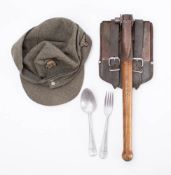 A Third Reich Luftwaffe aluminium spoon and fork: together with a later trenching tool and M43