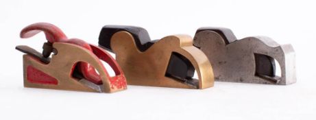 A group of three bull nose planes: comprising a bull nosed gun metal plane with ebony wedge,