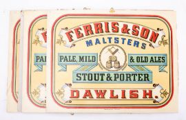Four early 20th century lithograph advertising boards for 'Ferris & Son, Maltsters.