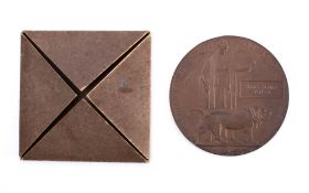 A WWI Death plaque to John Edwin Voysey in original card case of issue: *Notes- Private John Edwin