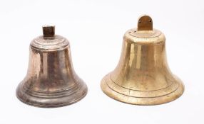 Two mid 20th century bronze bells: unsigned, both missing clangers,