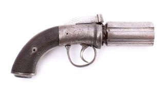 A 19th century percussion cap pepperbox pistol by J Parkhouse, Taunton: 3 inch barrel,