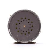 A Hardy Perfect 3 5/8 inch fly reel: signed as per title, with single ebonite handle and brass foot.