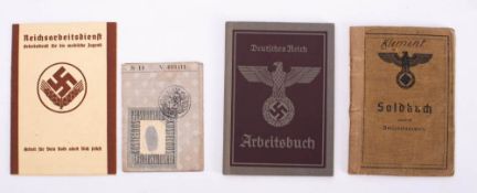 A collection of Third Reich period Award Documents,: soldier's pay book, Identity books,