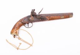 A 19th century continental flintlock pistol: the plain 9 inch barrel with proof marks to breech,