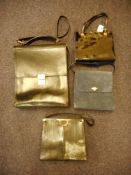 A Waldybag black patent leather evening bag: together with a black leather satchel style bag,