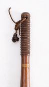 An early 20th century oak truncheon: with brass plaque initialed 'LMR' for Lady Marjorie Richards