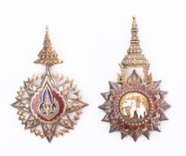 A Thai Order of The White Elephant neck badge: together with the Order of the Crown of Thailand