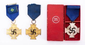 Two Third Reich period Faithful Service Cross 1st Class: one with miniature,