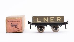 Hornby O gauge A boxed No.1 wagon LNER grey, circa 1920s: in plain card box with pink printed label.