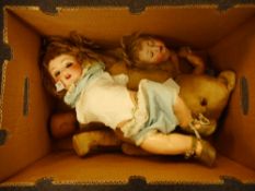 An early 20th century bisque head doll by Heubach Kopplesdorf: applied wig over blue glass sleeping