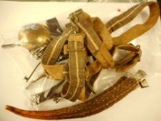 A German sword belt: together with pair of spurs, a Metropolitan whistle,
