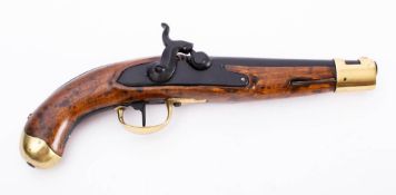 A 19th century percussion cap pistol: plain barrel with proof marks,