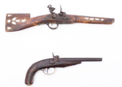 A 19th century percussion cap pistol: with 19cm steel barrel half stocked,