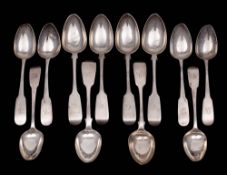 A set of six Victorian provincial silver Fiddle pattern teaspoons, maker John Stone, Exeter,