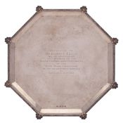 A George V silver salver, maker Alexander Clark & Co Ltd, Birmingham, 1949: inscribed,