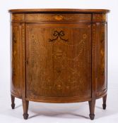 An Edwardian mahogany and marquetry demi-lune side cabinet in Sheraton style, early 20th century,
