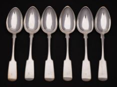 A set of six Victorian Scottish provincial silver Fiddle pattern table spoons, maker Rettie & Son,