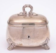 A German silver tea caddy, stamped marks: monogrammed and dated, of rectangular outline,
