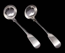 A pair of William IV Scottish silver Fiddle pattern sauce ladles, maker David, Crichton Rait,