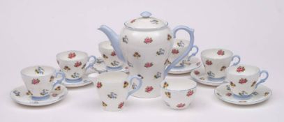 A Shelley porcelain coffee service: decorated in the rose, pansy and forget-me-not pattern [13424],