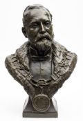 A bronze bust of Henry Frederick Willey, Mayor of Exeter in 1892: wearing mayor's robes and regalia,