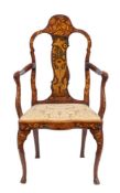 A Dutch walnut and marquetry elbow chair, second half 18th century,