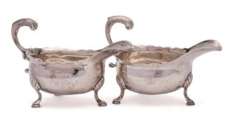 A pair of George II silver sauceboats, maker's mark worn, London,