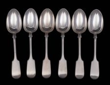 A set of six Victorian fiddle pattern dessert spoons, maker James Dixon & Sons Ltd, Sheffield,