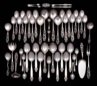 A Norwegian silver part flatware service, stamped marks: includes eight silver handled knives,