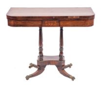A William IV rosewood and marquetry card table, circa 1835,