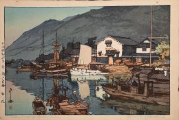 Hiroshi Yoshida [1876-1950] Tomonoura Harbour,: woodcut in colours,