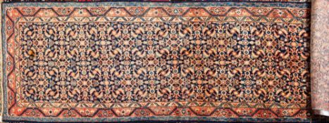 A Hamadan Runner:, the indigo field with all over geometric designs,