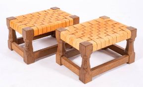 Workshop of Robert 'Mouseman' Thompson (Kilburn), a pair of English oak low stools,