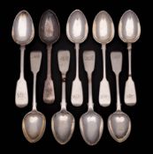 A collection of assorted Fiddle pattern teaspoons, various makers and dates, : all monogrammed,