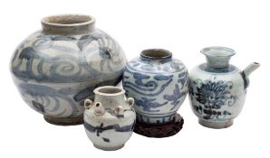 Two Chinese provincial blue and white ovoid jars and two similar oil jars,