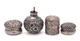 Three American Sterling silver dressing table jars, various makers: all monogrammed,