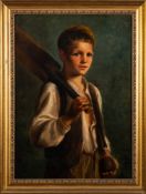 English School 19/20th Century- The Young Cricketer,:- oil on canvas, 72 x 52cm.