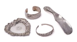 An American sterling silver pin tray, maker Jenkins & Jenkins, stamped sterling: monogrammed,