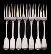 A pair of Victorian provincial silver Fiddle pattern table forks, maker Robert Williams & Sons,
